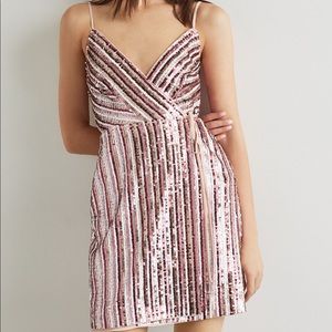 BCBGMAXAZRIA Multicolor Sequin Faux Wrap Dress